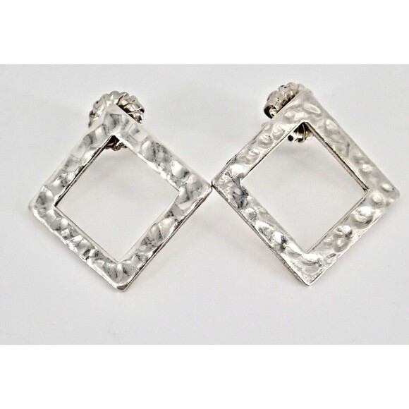 Unbranded Jewelry - Hammered Sterling Silver .925 Square Post Stud Earrings 9.29 grams 1" x 1"